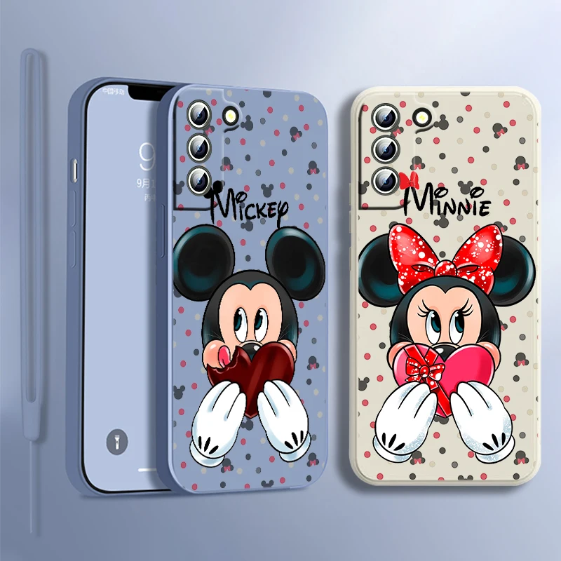 

Cute Mickey Mouse For Samsung Galaxy S23 S22 S21 S20 S10 S9 Ultra Plus Pro FE Liquid Rope Silicone Soft Phone Case Coque Capa