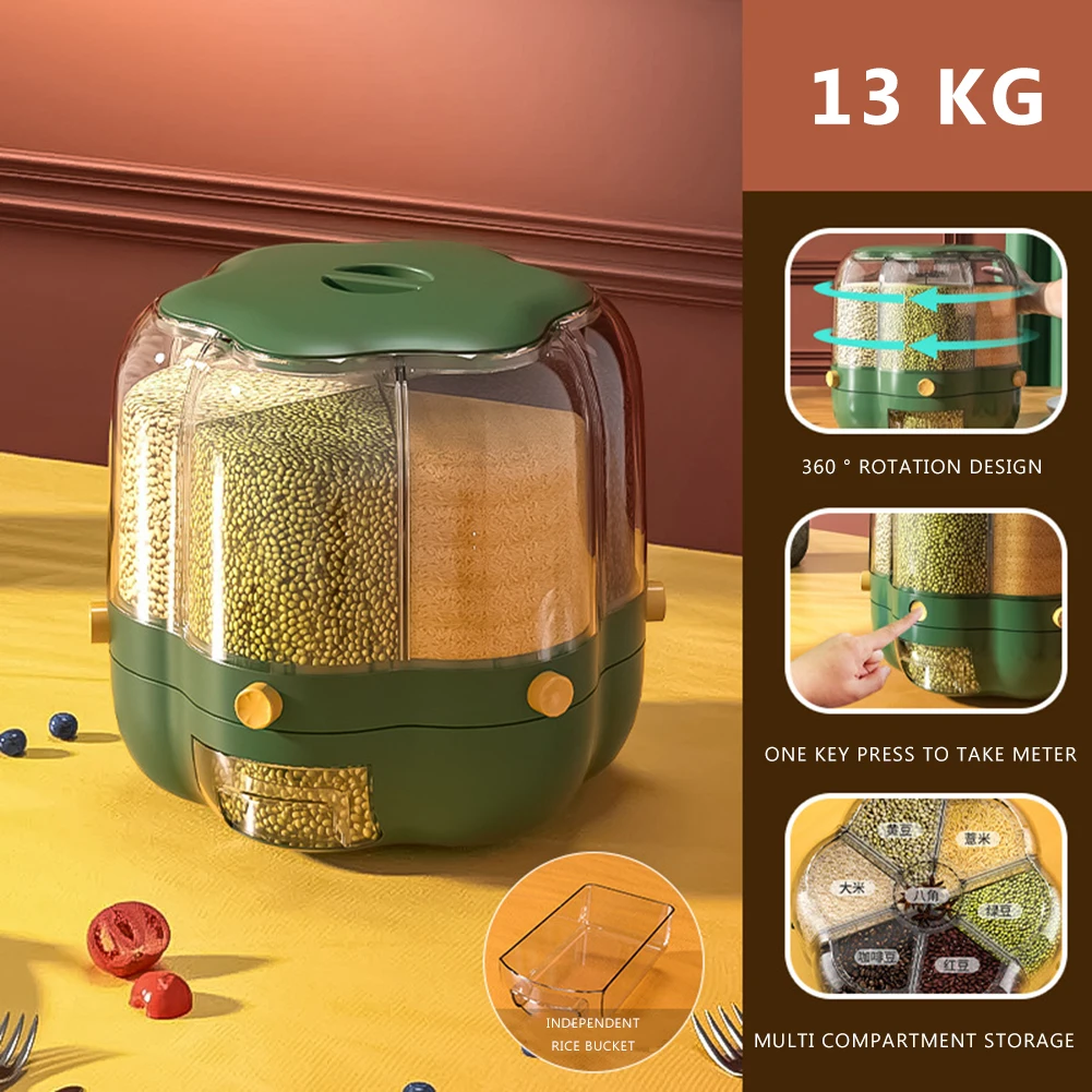 

360 Degrees Rotary Food Dispensers Airtight Grain Dispenser Home Kitchen Grain Food Storage Container Household Grain Storage