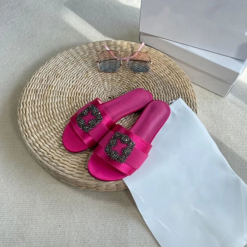 High end women's shoes 2023 summer new water diamond flat shoes comfortable and fashionable versatile slippers sandals for women