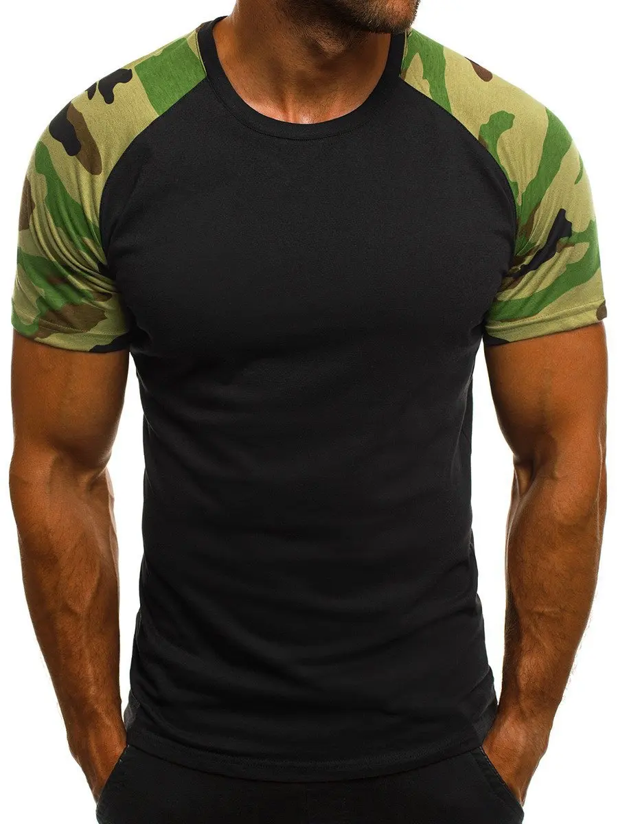 

New Raglan Men's Casual Sports T-shirt Thin Slim Fit Fashion Stitching Camouflage T-shirt