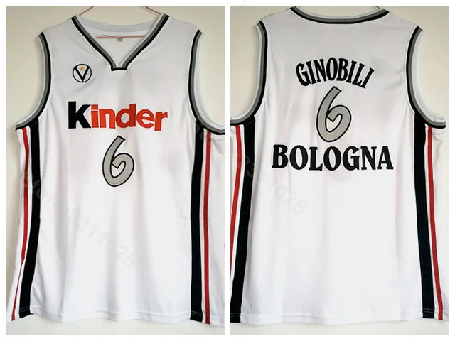 

6 Manu Ginobili Kinder Bologna Basketball jersey Embroidery Stitched
