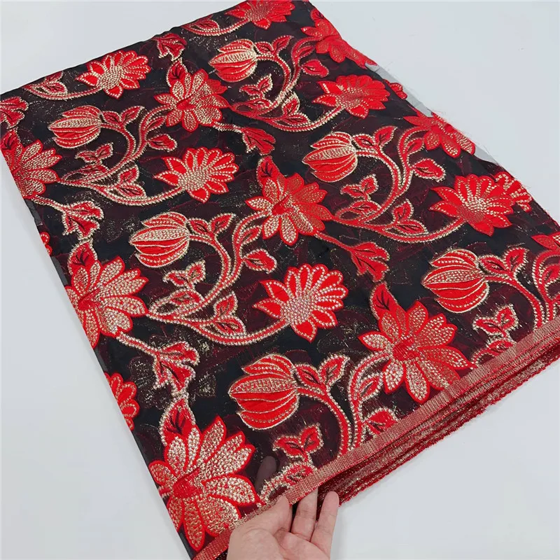 

5 Yard African Tulle Lace Fabric Satin Nigerian Brocade Gild Jacquard Lace Fabric For Sewing Wedding Party Dress Women Cloth