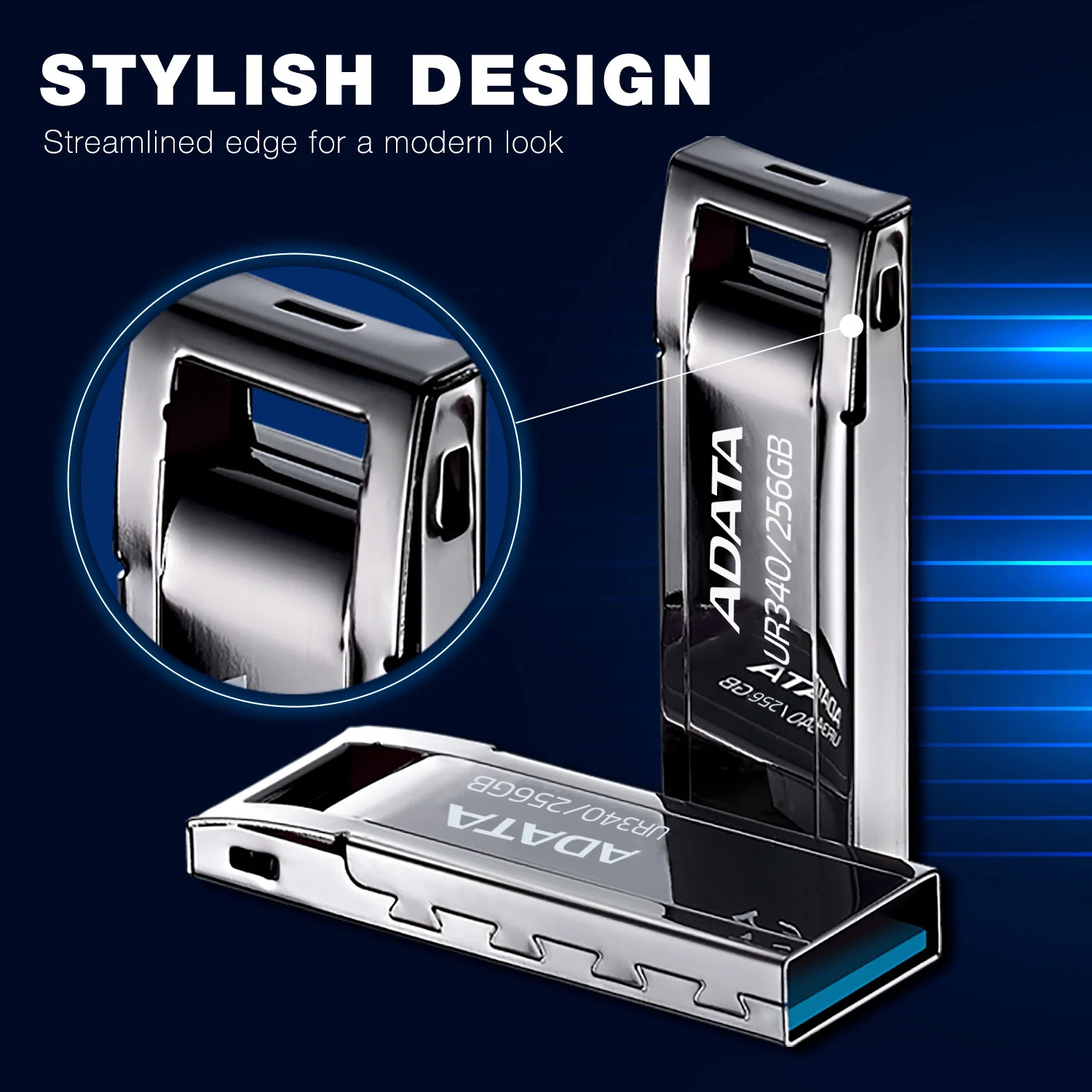 Фото USB-накопитель ADATA UR340 USB 3.2 Gen 1, 32 ГБ, 64 ГБ, 128 ГБ, скорость чтения 100 МБ/с, высокоскоростная передача данных, металлический корпус, флеш-накопитель №1