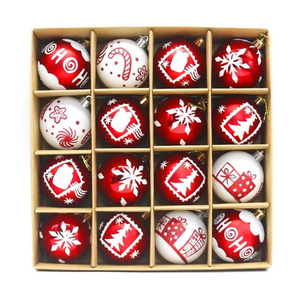 

Рождественские шары пластиковые красные белые 16 шт.