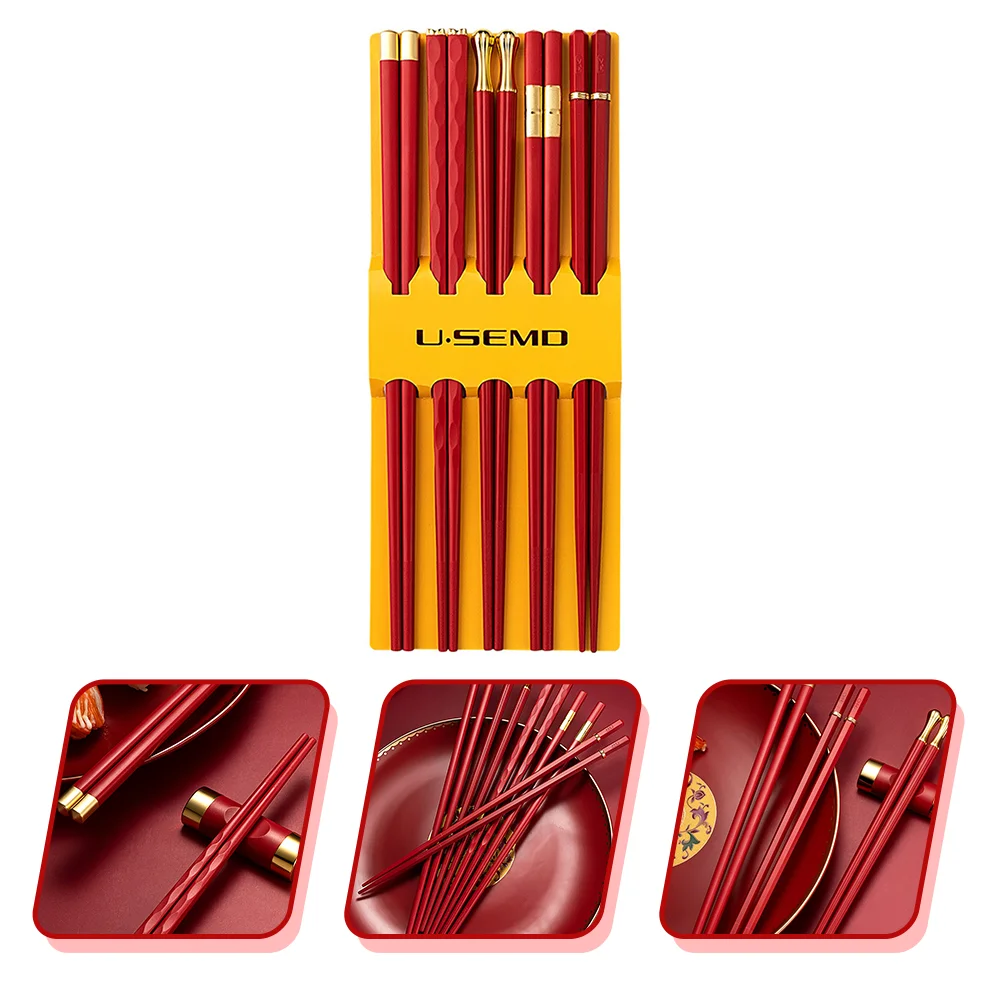 

Chopsticks Wooden Chineseserving Set Reusable Flatware Japanese Portableeating Non Tableware Gift Housewarming Metal
