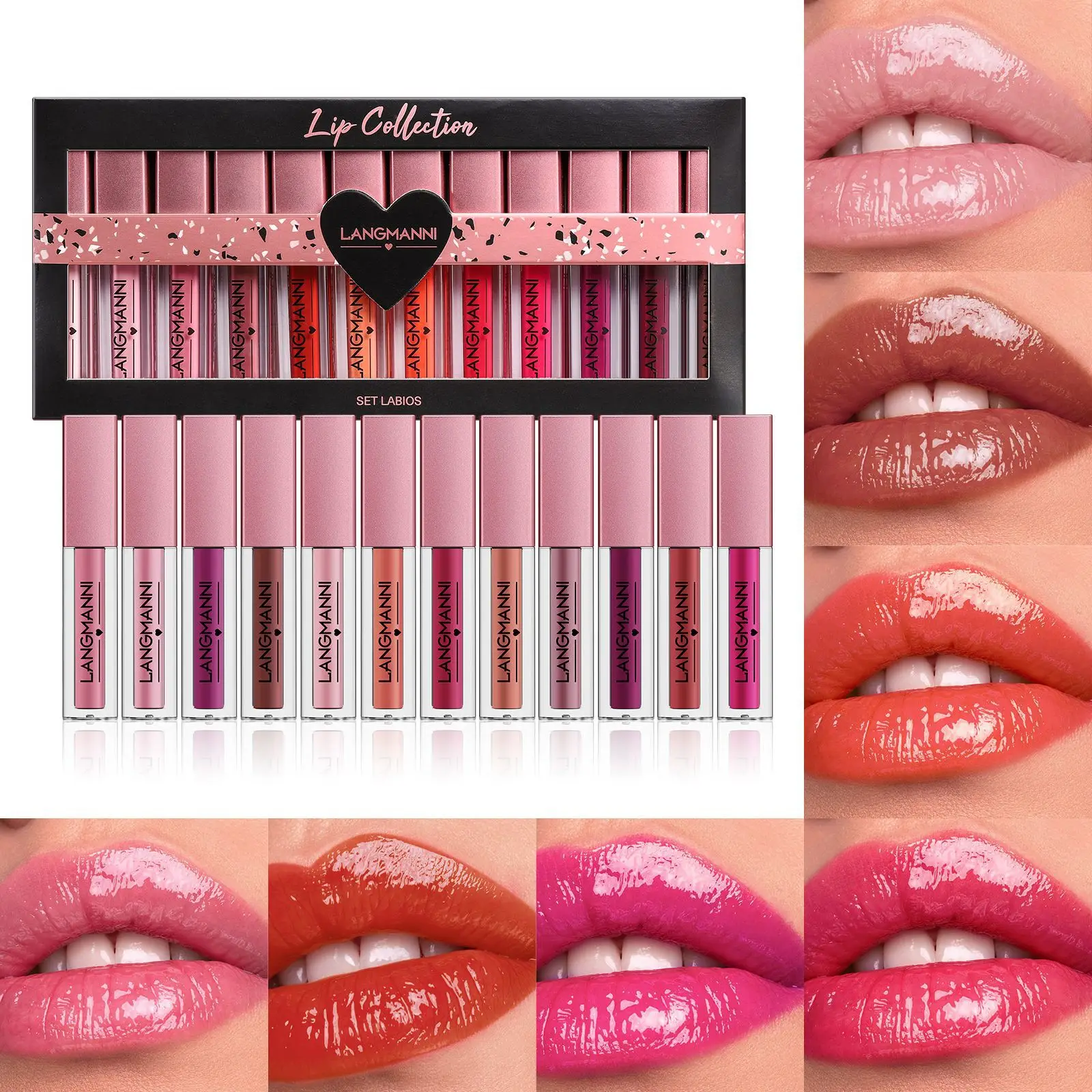 

Langmanni 12PCS Lip Gloss Set Lip Glaze Lipstick Shiny Lip Gloss Gift Box Set