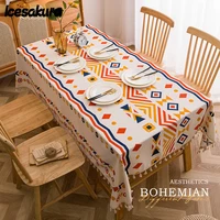 bohemian tablecloth cotton linen waterproof printing geometric rectangle table fabric table mat desktop protection