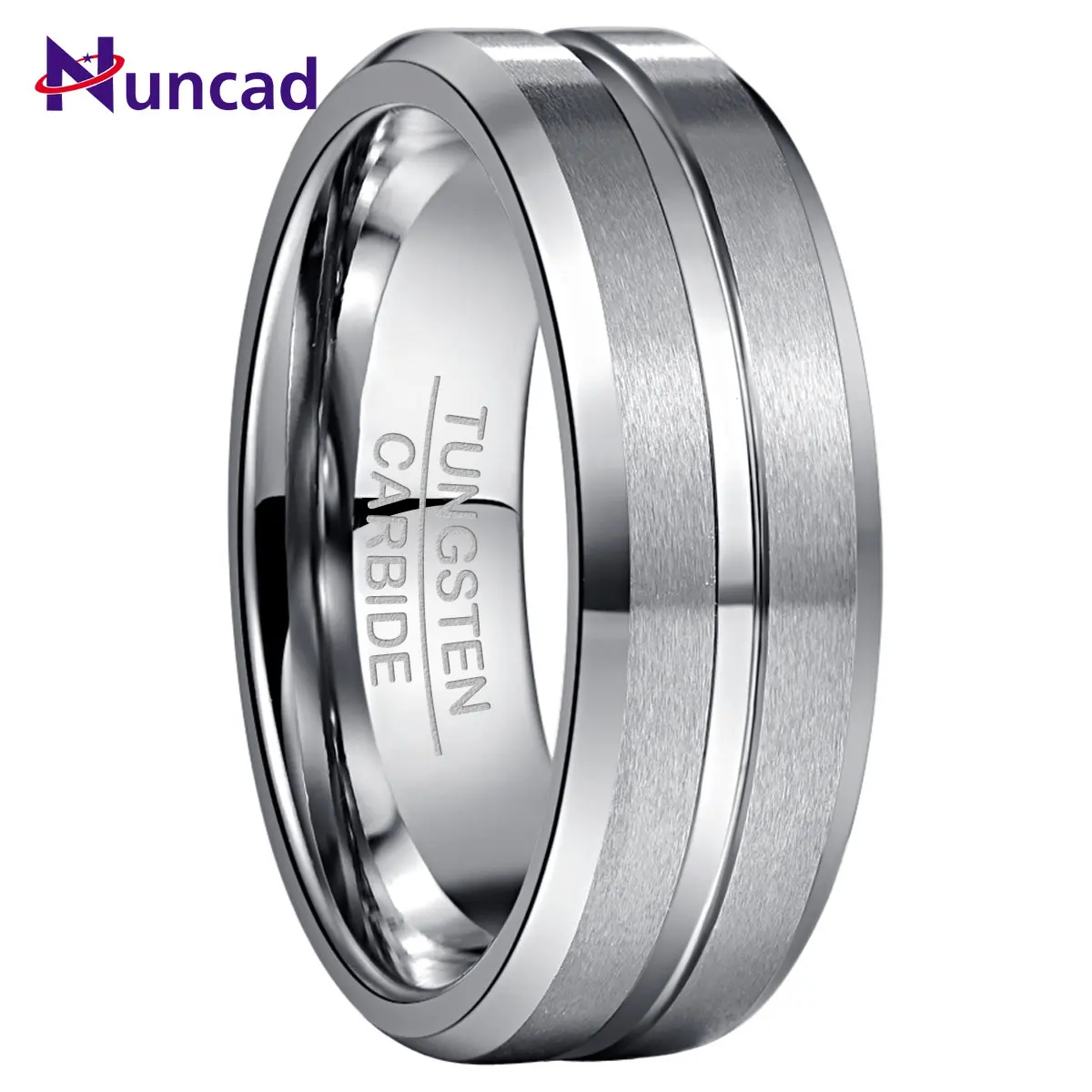 NUNCAD 8mm Tungsten Carbide Ring Bevel Groove Steel Frosted Surface Wedding Band Men's Ring Tungsten Steel Ring Comfort Fit