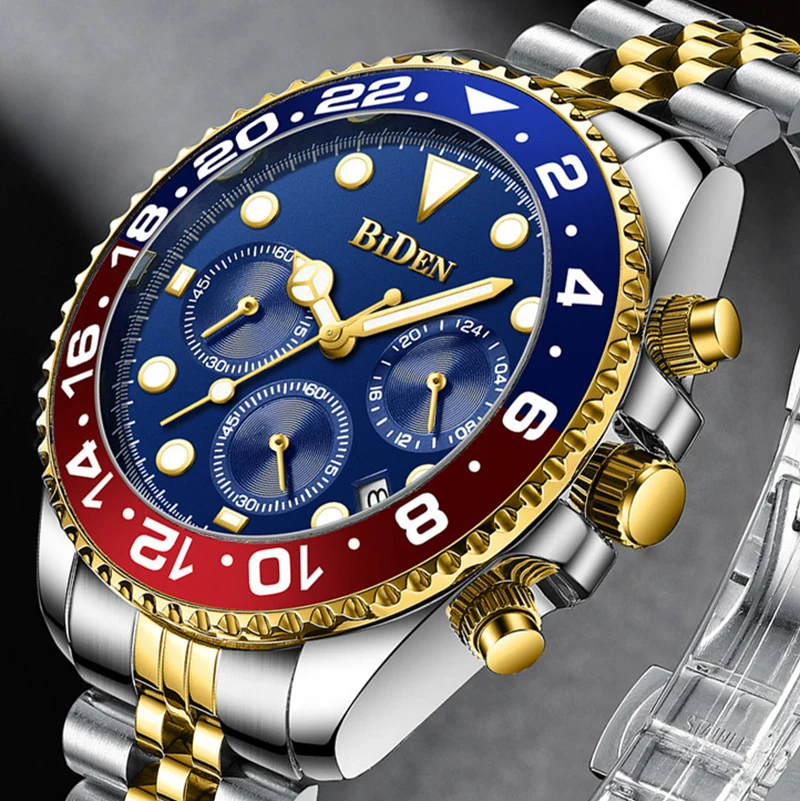 Stainless Steel Classic Color Dial Watches Mens Creative Fashion Luminous Chronograph Clock Male Wristwatches Relogio Masculino