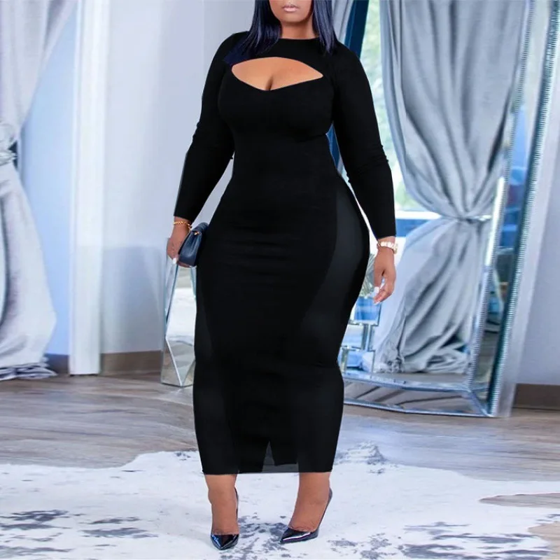 

Платье женское весенне-летнее, черное, средней длины, с однотонной юбкой, яркое, однотонное газовое платье, новинка 2022