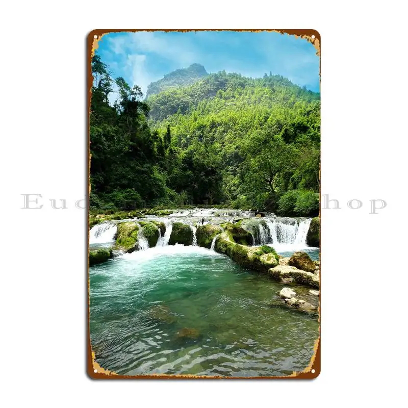 

Waterfall In Forest Nature Metal Plaque Wall Cave Garage Wall Plaque Designs Club Tin Sign Poster