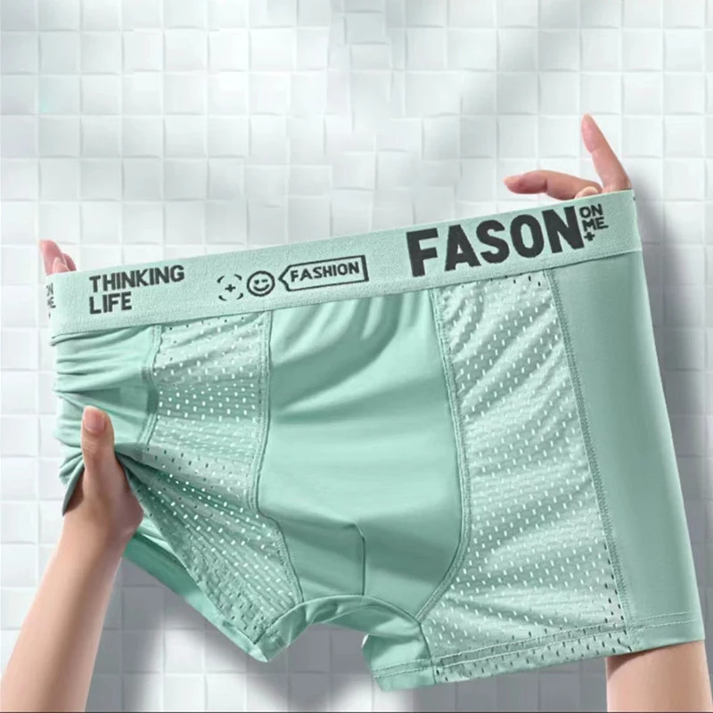 4PCS Boxer Men's Underwear Man Boxers 3A Antibacterial Underpants Ice Silk Mesh Men BoxerShorts Sexy Breathable Graphene Pantie