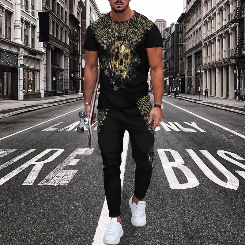 New Product 3d Digital Printing Trousers -Short Sleeved Trousers Suit Fashion Hip -Hop Trendy  Casual And Comfortable  Men's set