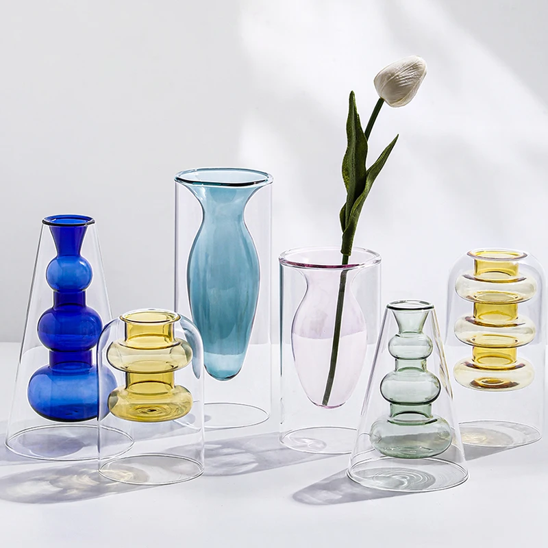 

Nordic Home Decoration Crystal Vases for The Interior Hydroponic Flower Stained Vase Glass Flower Base Living Room Desktop Gift