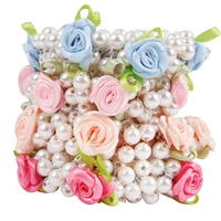 4 pcset elegant rose flower imitation pearls beads hair ties vintage elastic scrunchies hair band ponytail holders for women