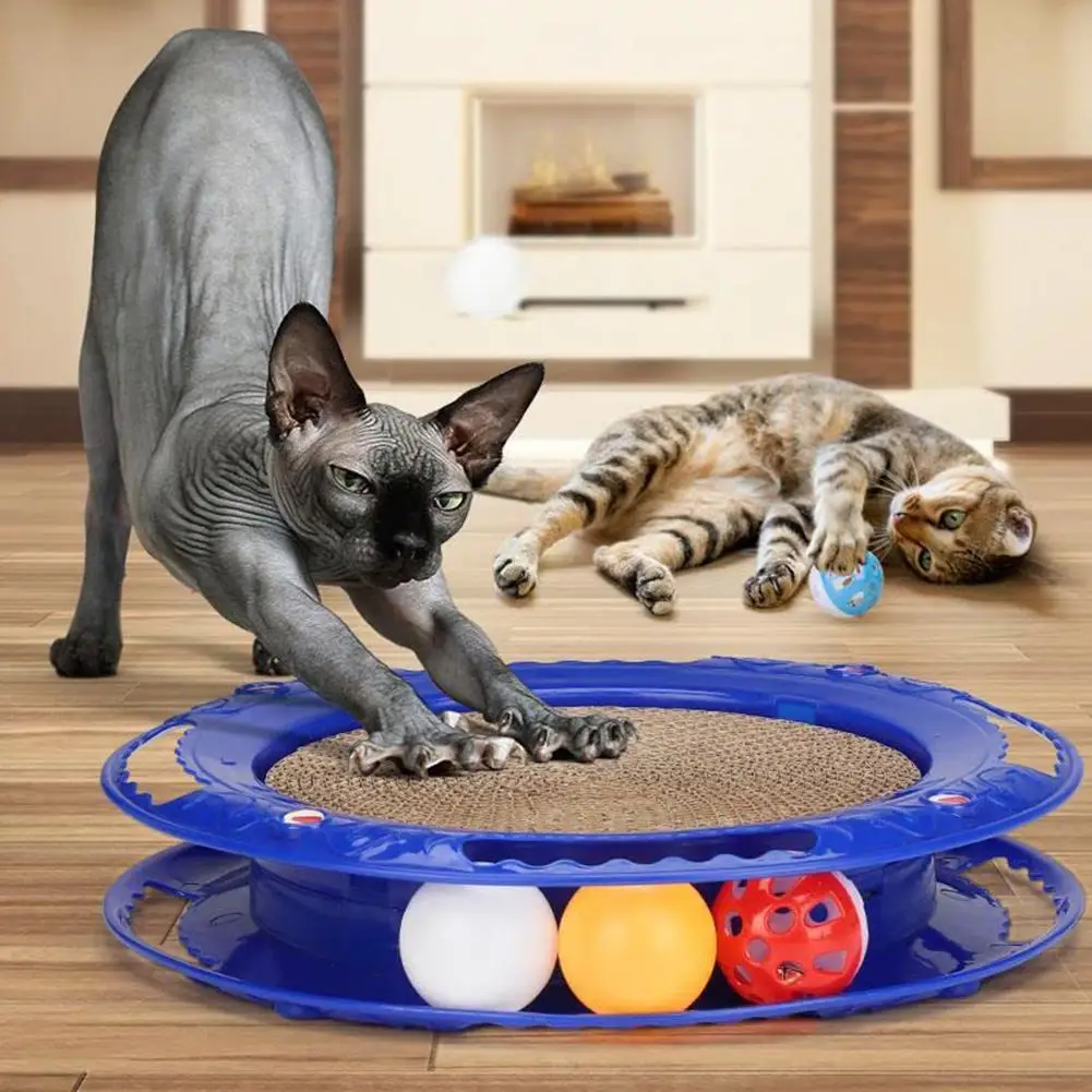 

3-in-1 Cat Scratch Board Turntable Roller Track Claw Sharpener With Balls Iq Training Toy Pet Supplies