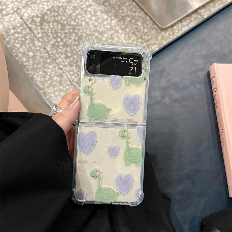 

Cartoon Dinosaur Transparent Phone Case for Samsung Galaxy Z Flip 3 5G Soft TPU Back Cover for ZFlip3 Case Protective Shell