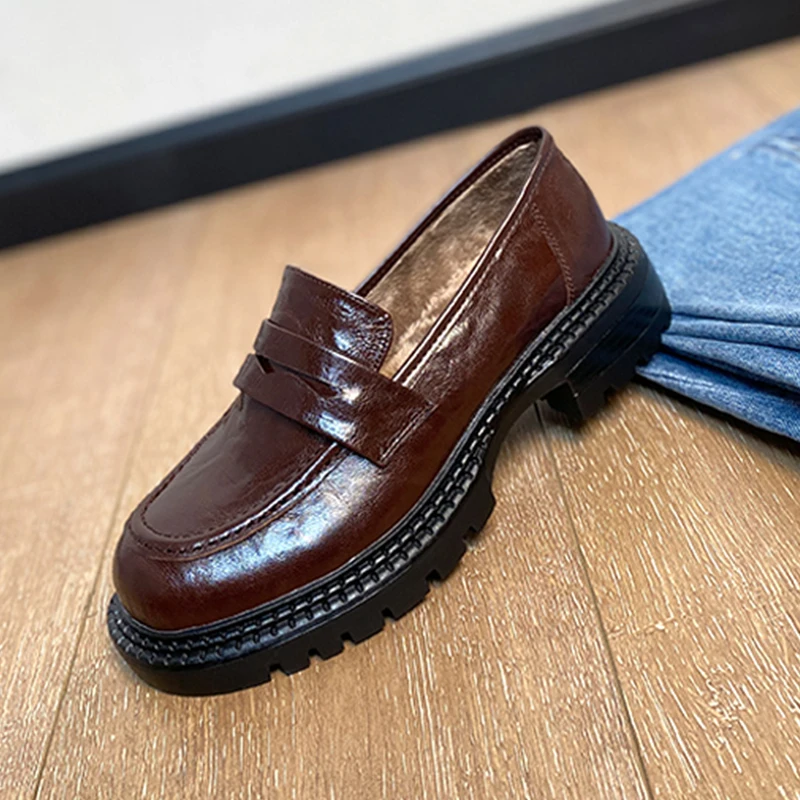 

Лоферы Heihaian 2023, подходят для зимы, новые туфли на платформе в ретро стиле, женские кашемировые Туфли с круглым носком