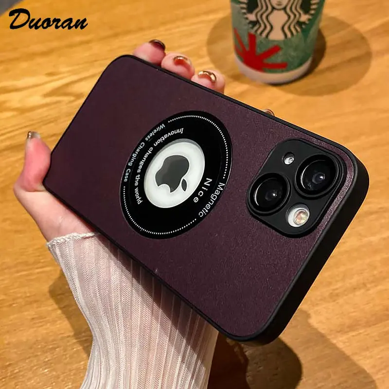 

Luxury Hole Logo Magsafe Magnetic Case For iPhone 14 13 12 11 Pro Max iPhone 14 Plus Wireless Charging Leather Shockproof Cover