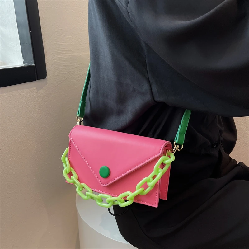 Candy Chain Contrasting Colors Mini Cute PU Leather Shoulder Crossbody Bags for Women Brand Designer Ladies Handbags 2023 Summer
