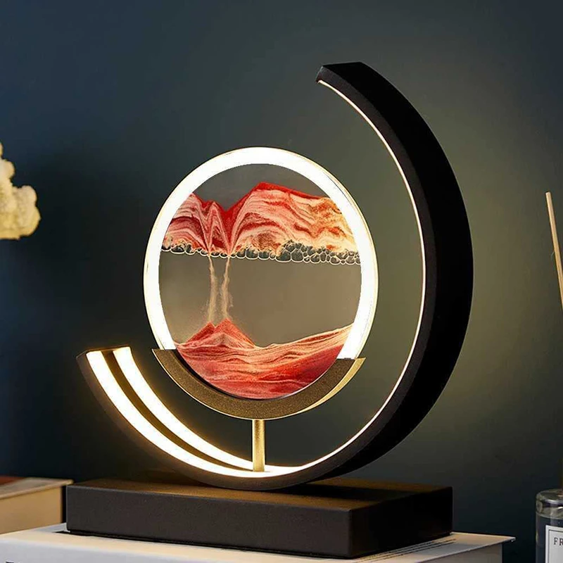 

Quicksand Table Lamp 3D Art Sand Scene Dynamic Bedroom LED Night Light Round Glass Flowing Hourglass Home Decor Kids gift