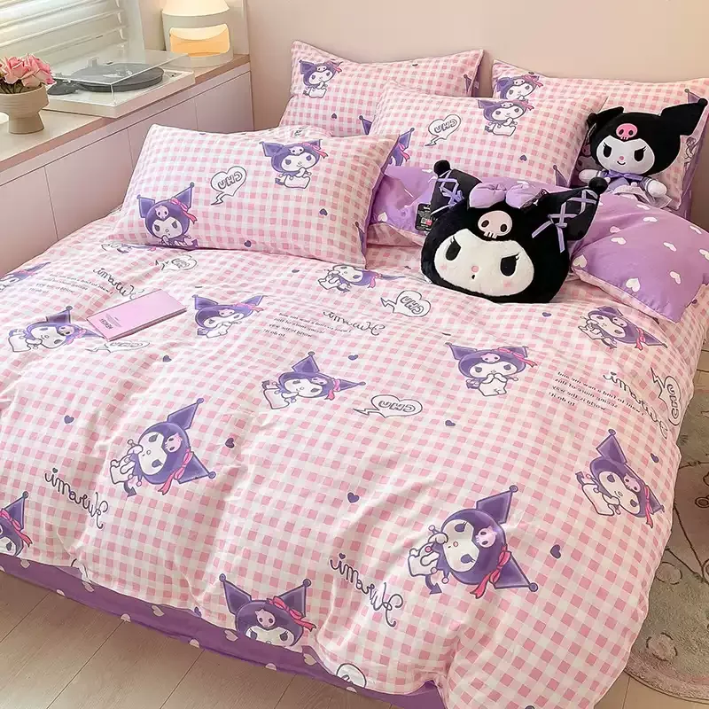 

Sanrio Bedding Set Hello Kitty Kuromi My Melody Cinnamoroll 100%cotton Duvet Cover Bed Sheet Pillowcase King Queen Home Textile