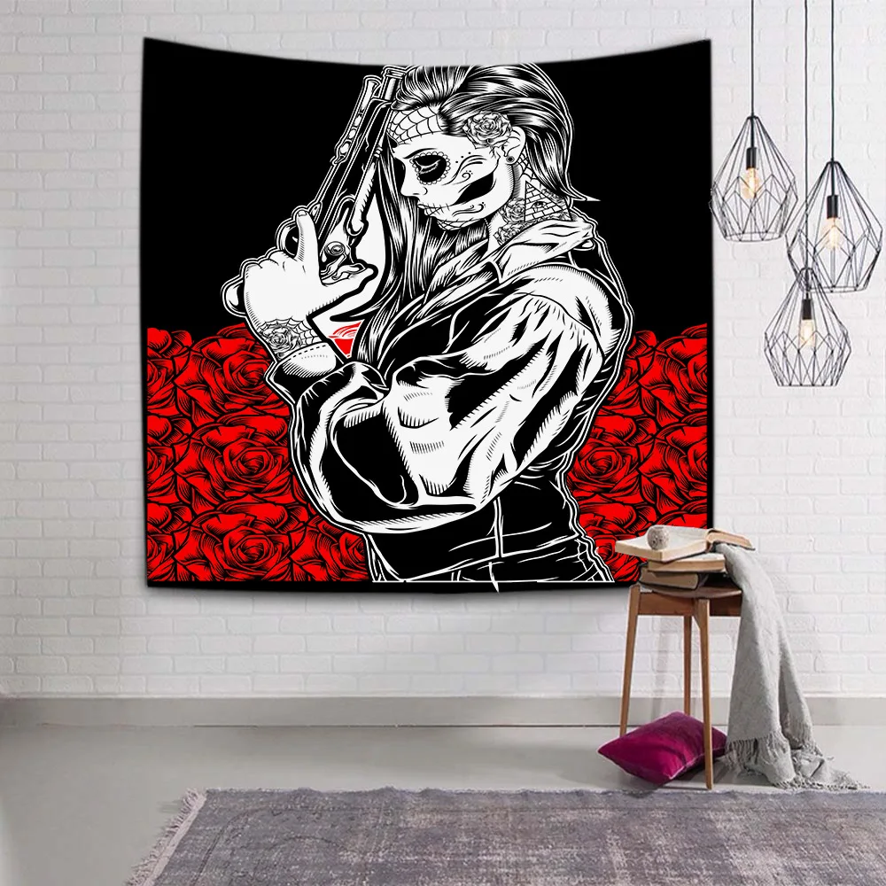 Tapestry Black White Red Dark Decor Wall Decoration Items 95*73cm Rectangle Polyester Tapestries for Bedroom |