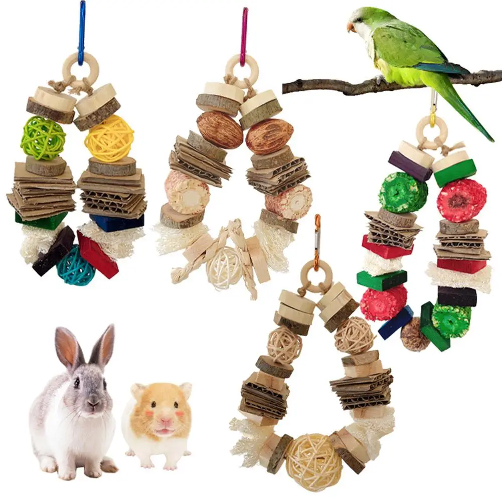 

Colorful Wooden Hanging Chew Toys For Relieve Boredom Rattan Ball Corn Cob Molar Treats Toy For Peony Parrot Rabbit Hamster