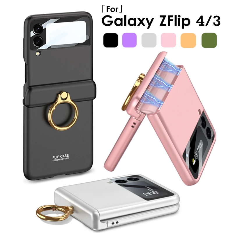 

Роскошный чехол с магнитной петлей для Samsung Galaxy Z флип-чехол 4 дюйма с кольцом-держателем для пальца Защита объектива противоударный чехол для ZFlip4 ZFlip3