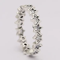 authentic 925 sterling silver band of asymmetric stars with crystal ring for women wedding party europe pandora jewelry