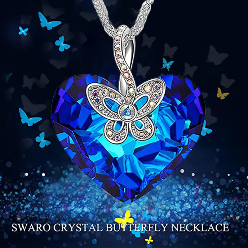 

Butterfly Crystal Necklace Trendy Fashion Personality Exquisite Blue Animal Heart Shape Jewelry Gift for Wife and Girlfriend