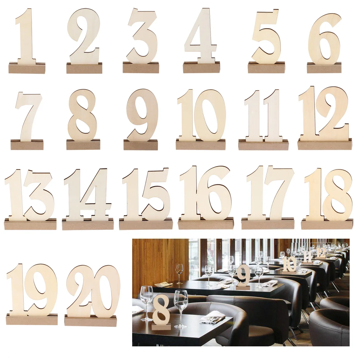 

ROSENICE 20pcs 1-20 Wedding Table Wooden Number with Holder Base