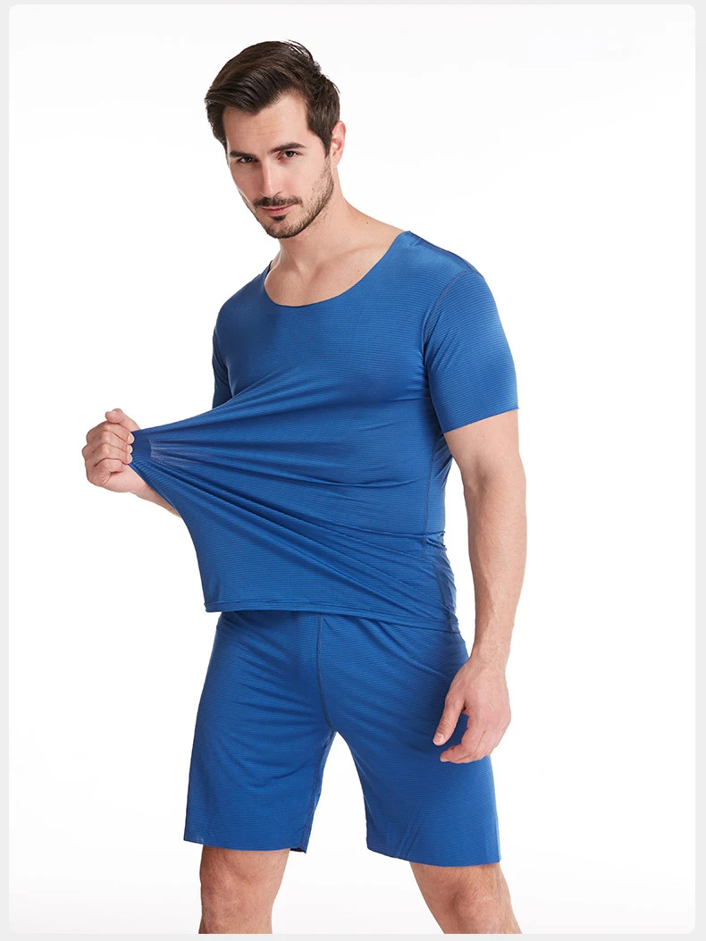 

Мужская одежда для сна, комплекты летних рубашек и шорты, женская пижама, Мужская шелковая Домашняя одежда, пижама, ночная рубашка