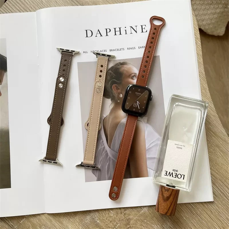 

Thin Correa Wrist For Apple Watch Band 38mm 40mm 42mm 44mm 41mm 45mm Slim Leather Strap For iwatch Series 7 6 5 4 3 2 se Bands