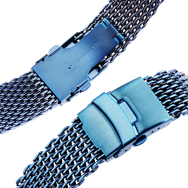 Wholesale 8PCS/Lot 18MM 20MM 22MM 24MM Solid Stainless Steel 304 Watch Strap Watch Band Mesh Web Blue Color - 20220223