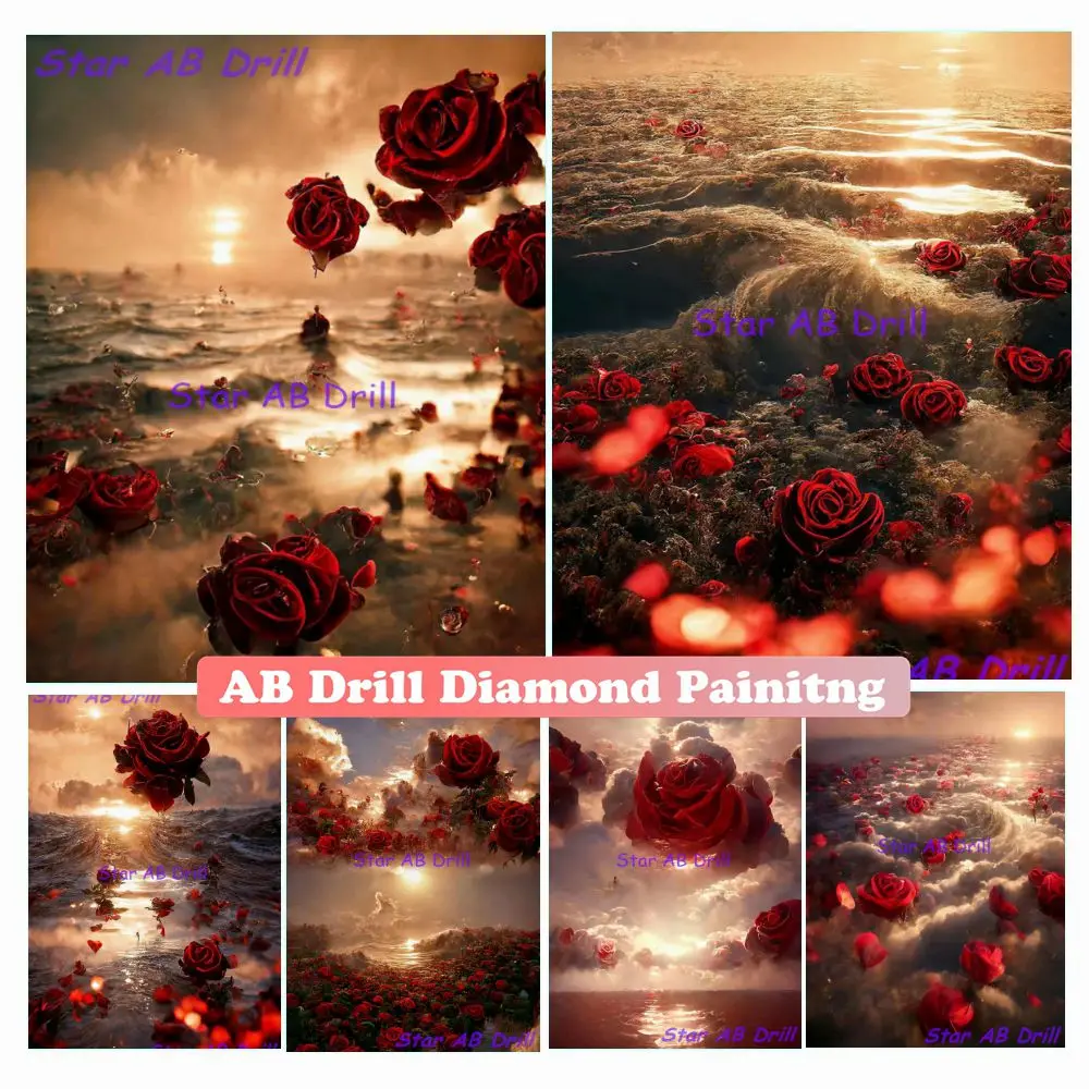 

5D Fantasy Rose Dream Red Flower AB Drill Diamond Mosaic Art Painting DIY Castle Landscape Crystal Cross Stitch Kits Home Decor