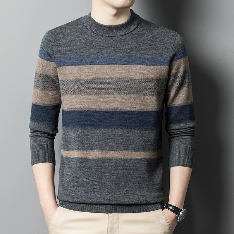 

Men's Sweater 100% Pure Wool Sweater round Neck Autumn and Winter Thickened Thermal Head Cover Knitted Bottoming Shirt