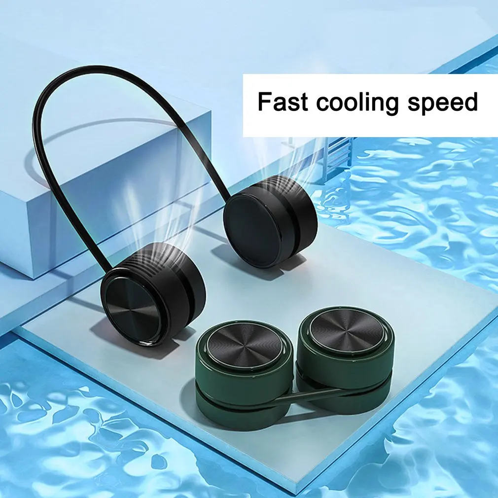 

USB Portable Fan Cold Fan Hands Free Neck Fan Hanging Rechargeable Mini Sports Fan 3-Speed Adjustable Neck Dual Fan Home Office