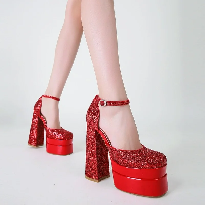 

New Fashion Women Pumps Retro Mary Janes Chunky Heels Sandals Spring Platform Dress Party Wedding Basic Shoes Woman Big Size 42