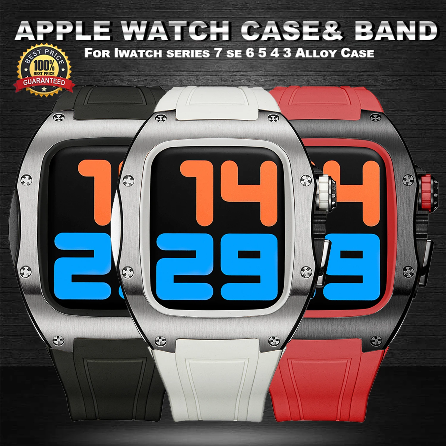 

Роскошный набор для модификации ремешка из нержавеющей стали для Apple Watch 8 7 45 мм набор ремешков из флюоровой резины для IWatch SE 6 5 4 44 мм