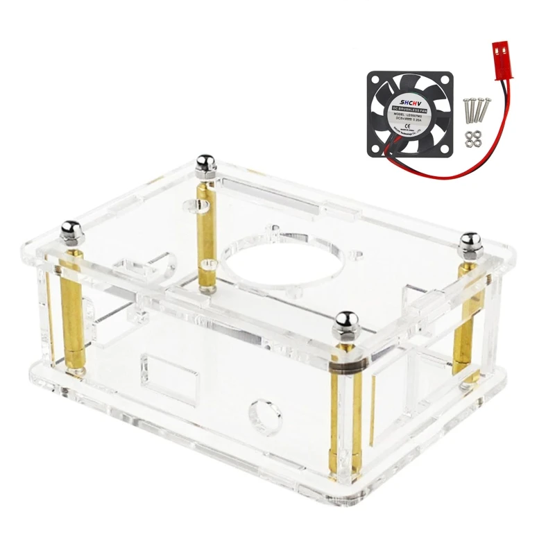 

D0UA Case for Orange Pi 4 Lts with Cooling Fan Heat Dissipation Enclosure Clear Acrylic Motherboard Cover Radiator
