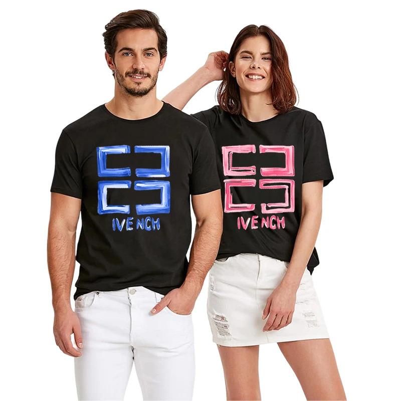 

2023 Couple Outf Summer 100% Cotton T-Shirt Cartoon Luxury Letter Printed Casual Top Y2K Tee O-Neck Short Sleeve Brand Tee Shirt