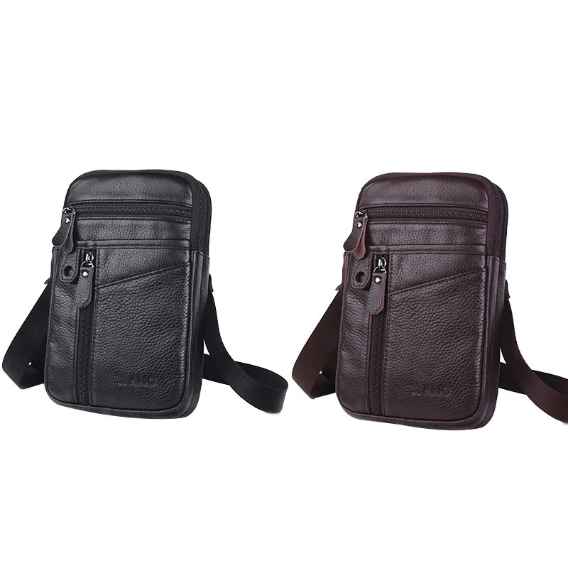 

YIANG Leather Mini Men's Shoulder Messenger Bag Men's Business Casual Outdoor Multi-Function Mobile Phone Belt Bag