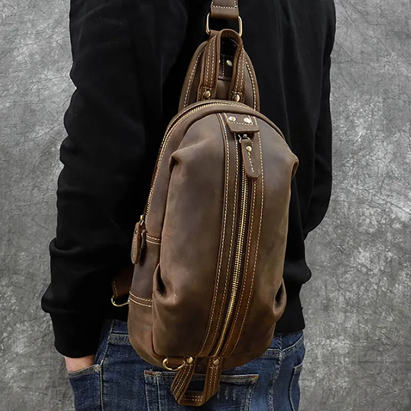 

Gags Pack Leather Horse Bag Shoulder Fashion Cowhide Leather Genuine Vintage Single Sling Mini Messenger Bag Men Chest Crazy