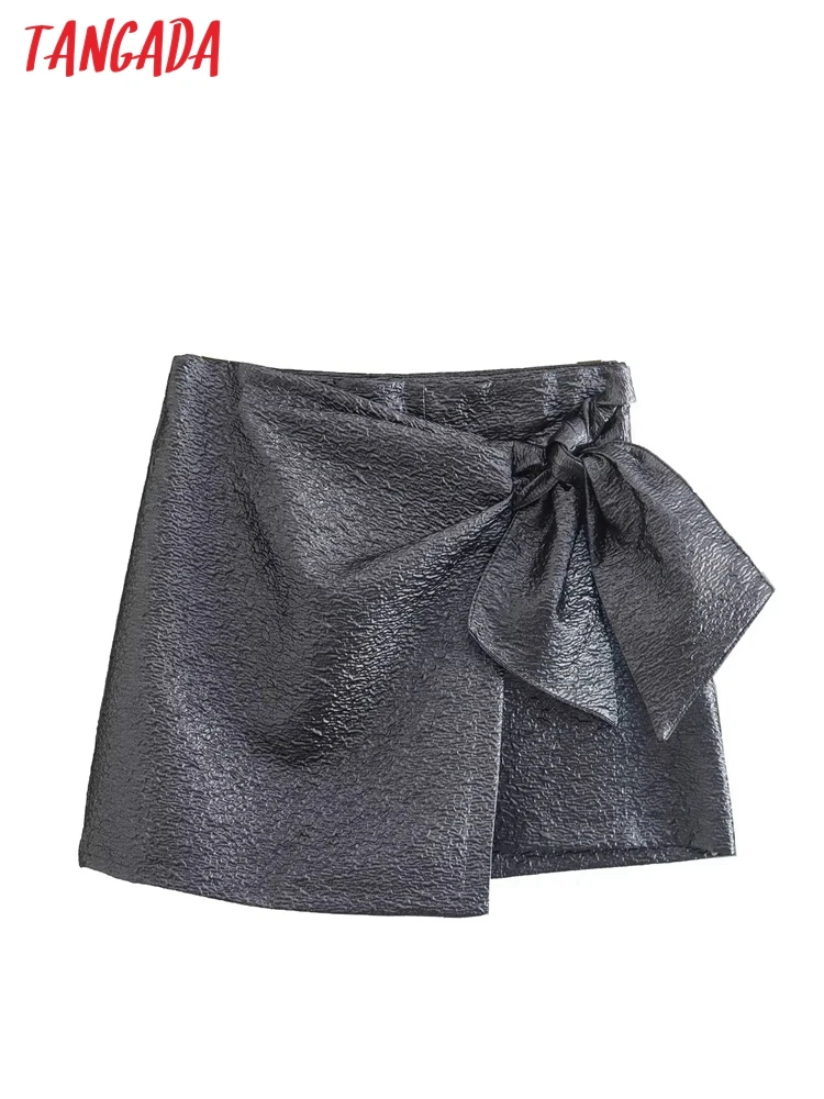 

Tangada 2022 New Women Bow Skirt Shorts Side Zipper OL Shorts Pantalones AB10
