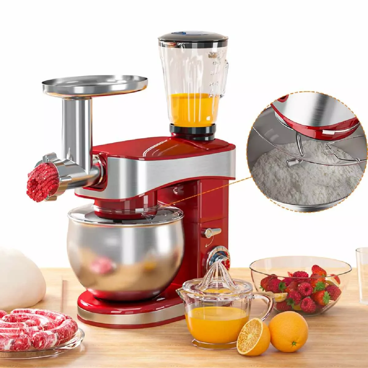 

1200W Stand Mixer 6-speed 6.5L Kitchen Food Processor Blender Cream Egg Whisk Cake Dough Kneader Bread Maker Juicer Meat Grinder