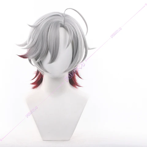Косплей парик Illuga Genshin Impact серебристо-серый красныйgradient