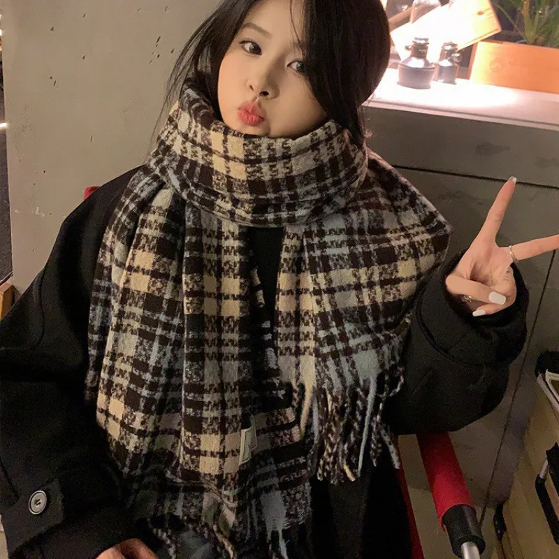 Корейский Клетчатый Детский шарф милый теплый жаккардовый розовый шейный платок