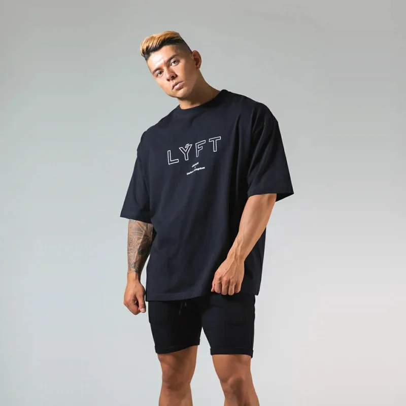

New Large-type Men Loose T-shirt Cotton Casual Sporting Oversized Tee Shirt Gym Running Streetwear Fitness Sports Clothing Tops