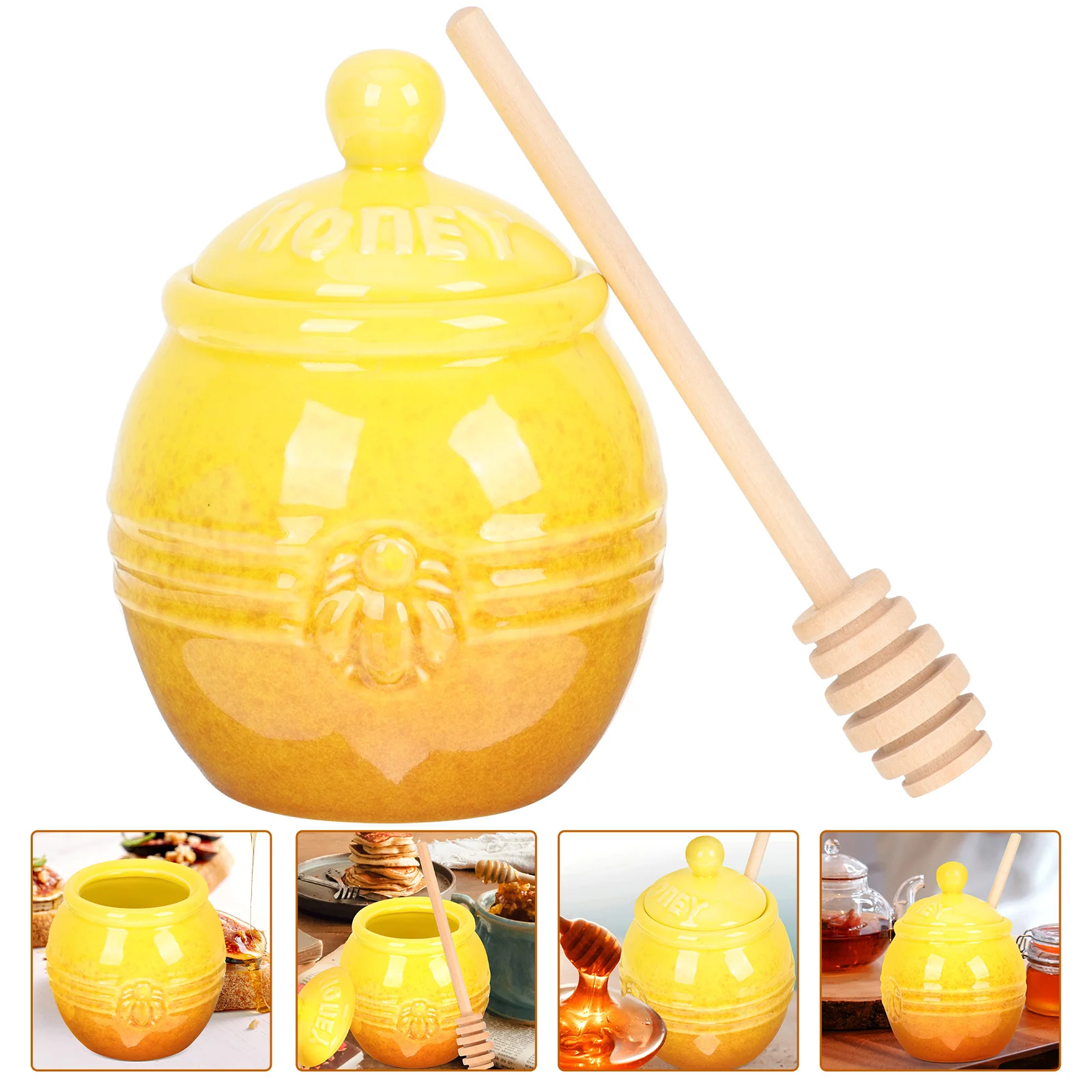 

Honey Jar Potceramic Dispenser Dipper Storage Lid Holder Container Syrup Porcelain Stick Jars Set Canister Bottles Canning